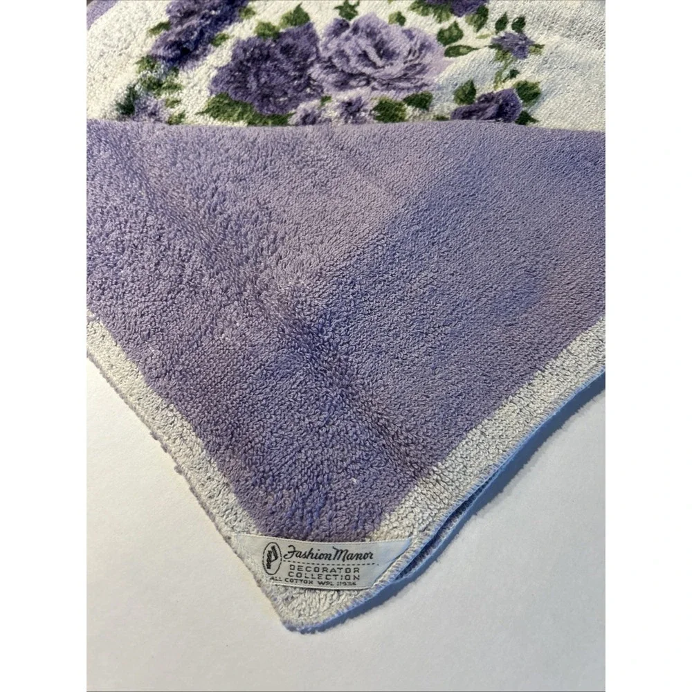 Vtg JCPenney Fashion Manor Floral Lavender Roses Bath & Hand Towel 2 Washcloths